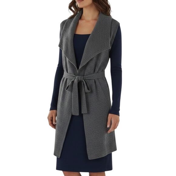 Lands' End Jackets & Blazers - Lands' End Gray Knit Cotton Sleeveless Tie Waist Vest